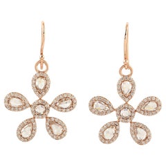 Orecchini a fiore con diamanti a grappolo di ispirazione vintage - 36 mm di goccia in oro 14k