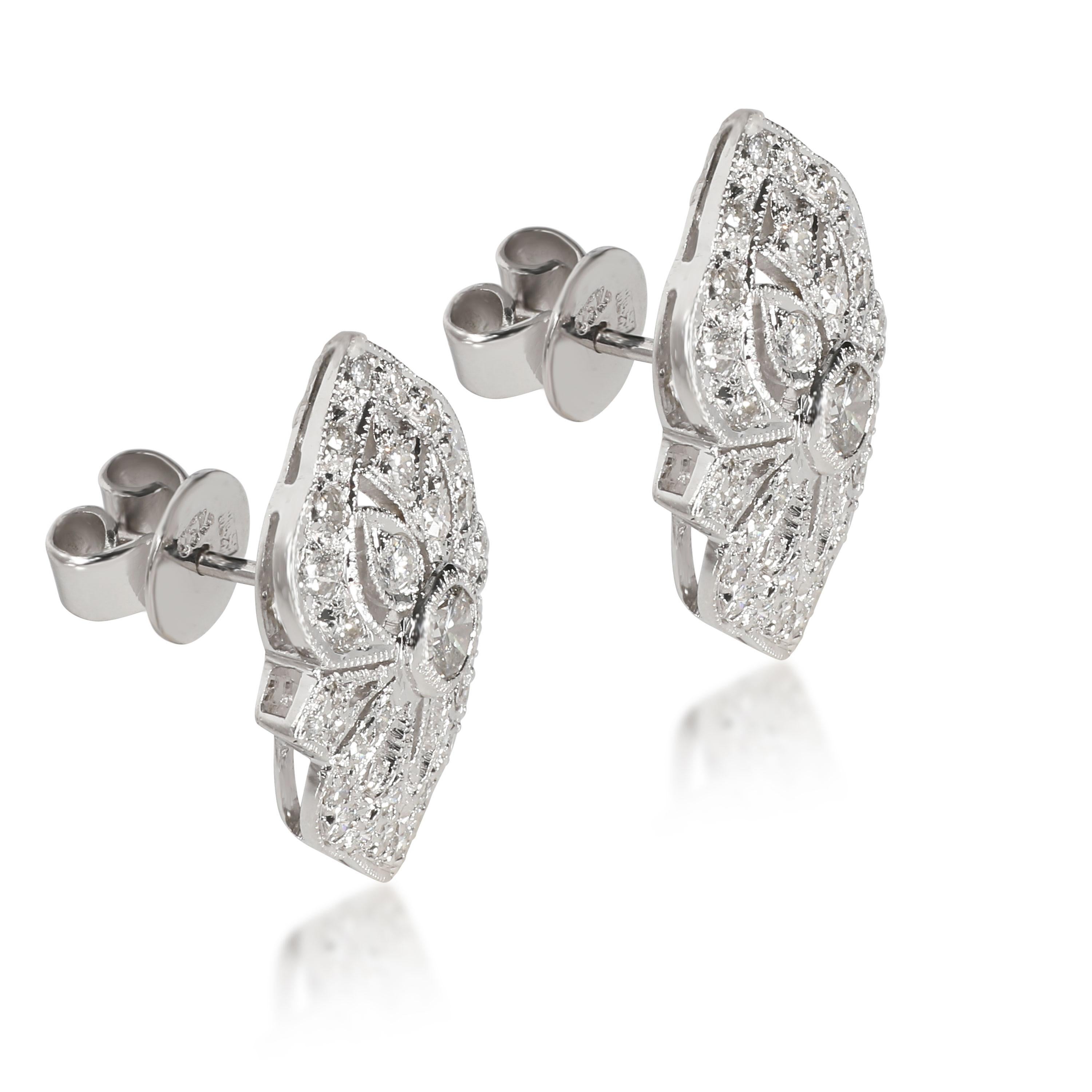 Modern Vintage Inspired Diamond Earrings in 18K White Gold 1.32 CTW