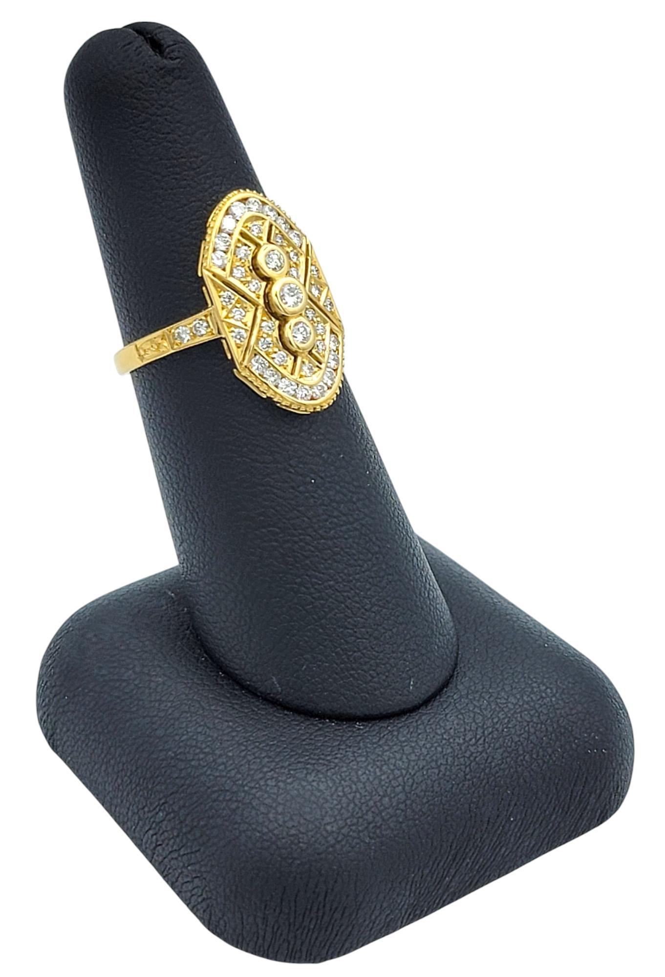 Vintage Inspired Diamond Geometric Cocktail Ring with Cut-Outs in 18 Karat Gold For Sale 4