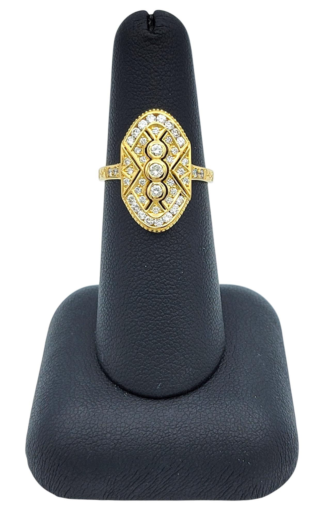 Vintage Inspired Diamond Geometric Cocktail Ring with Cut-Outs in 18 Karat Gold For Sale 5