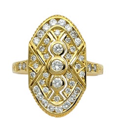 Vintage Inspired Diamond Geometric Cocktail Ring with Cut-Outs in 18 Karat Gold