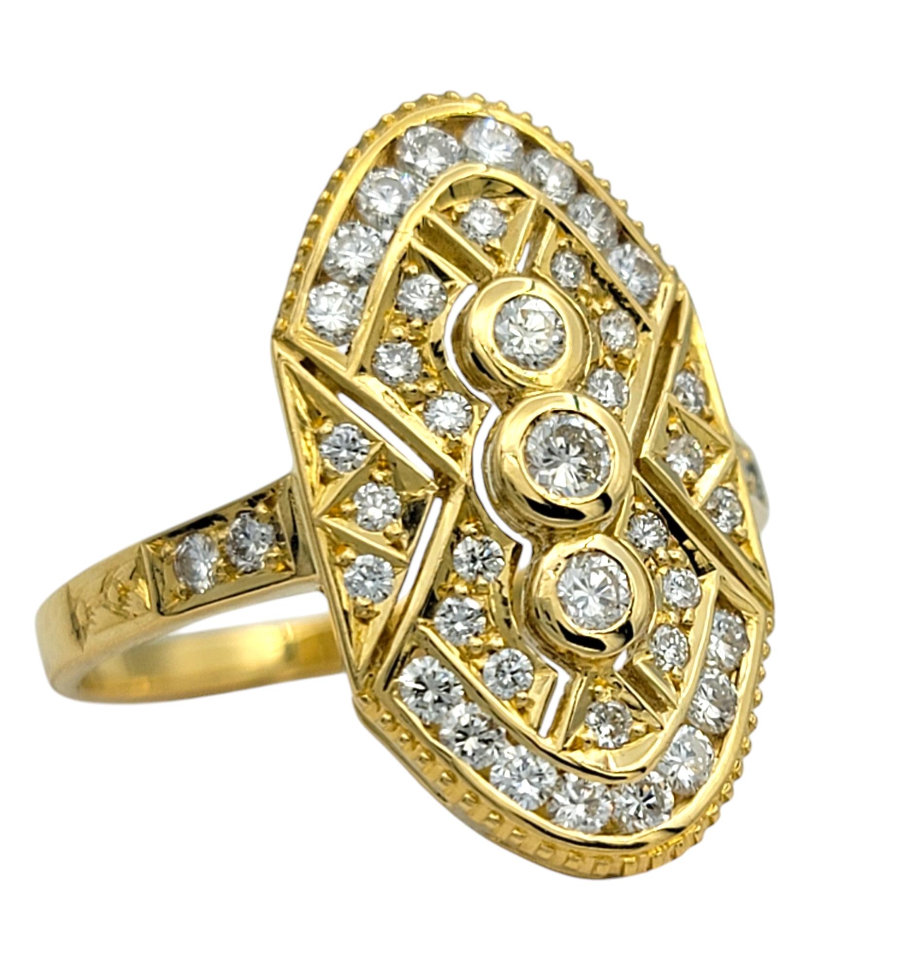 Contemporary Vintage Inspired Diamond Geometric Cocktail Ring with Cut-Outs in 18 Karat Gold For Sale