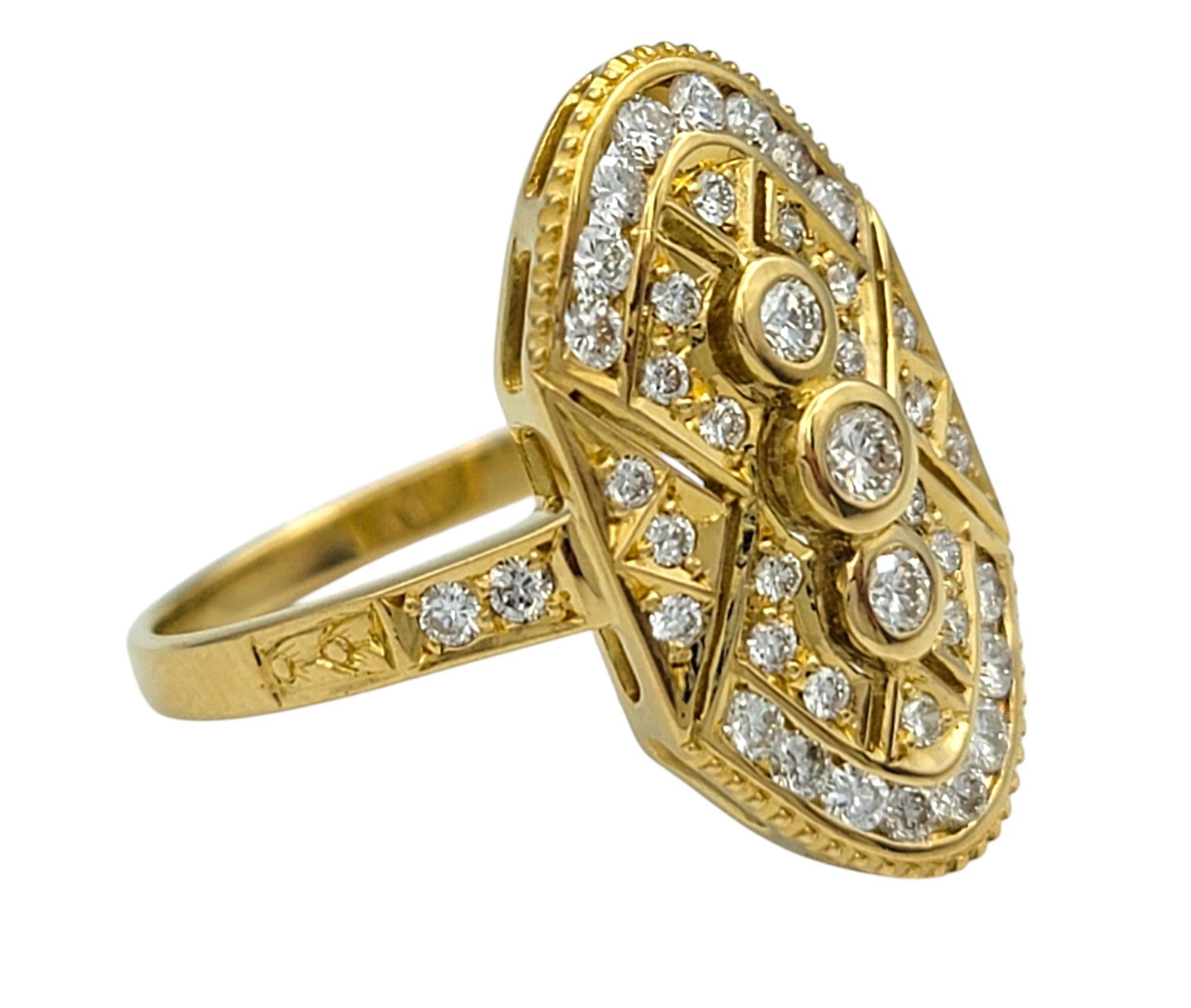 Vintage Inspired Diamond Geometric Cocktail Ring with Cut-Outs in 18 Karat Gold In Good Condition For Sale In Scottsdale, AZ