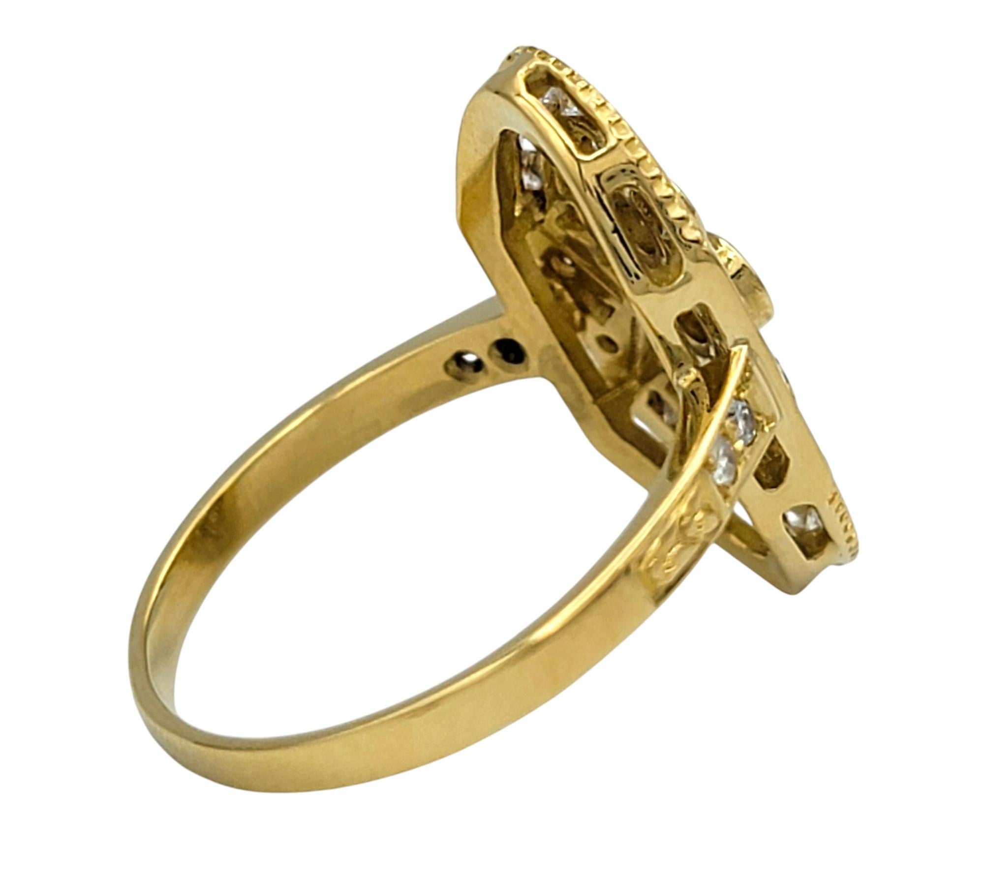 Women's Vintage Inspired Diamond Geometric Cocktail Ring with Cut-Outs in 18 Karat Gold For Sale