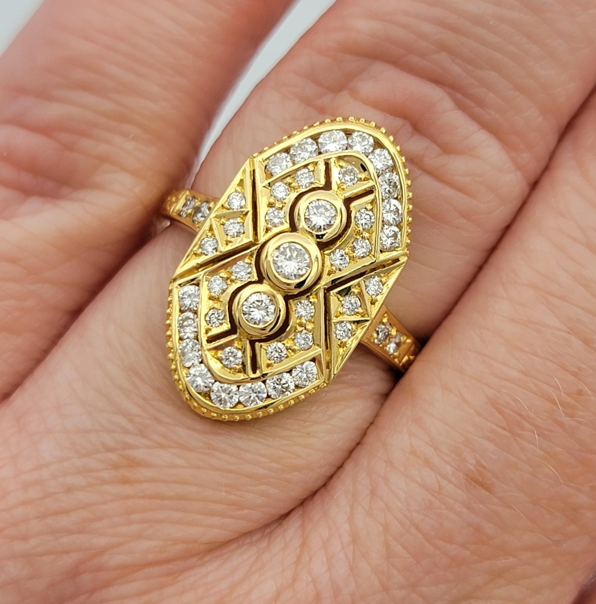 Vintage Inspired Diamond Geometric Cocktail Ring with Cut-Outs in 18 Karat Gold For Sale 3