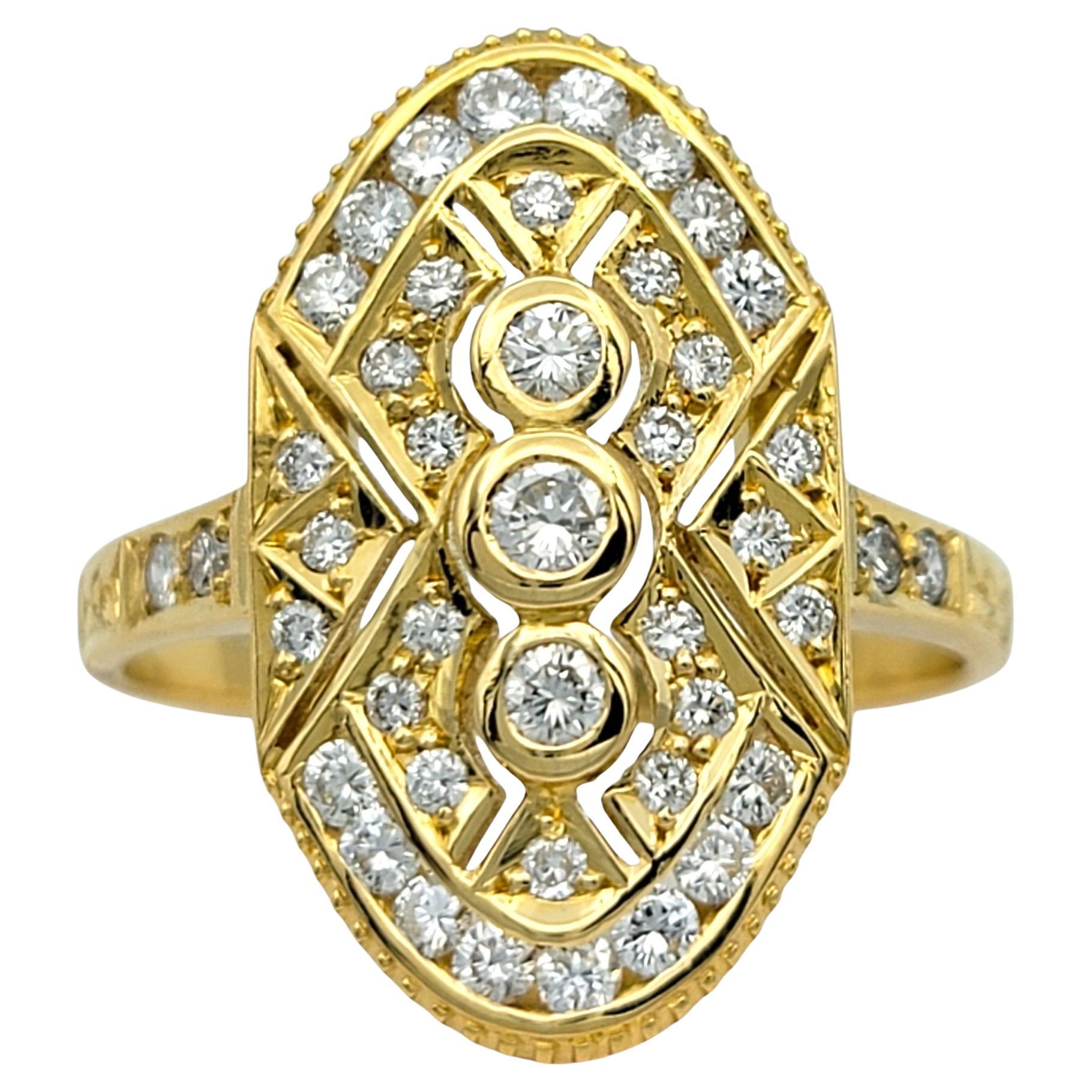 Vintage Inspired Diamond Geometric Cocktail Ring with Cut-Outs in 18 Karat Gold For Sale