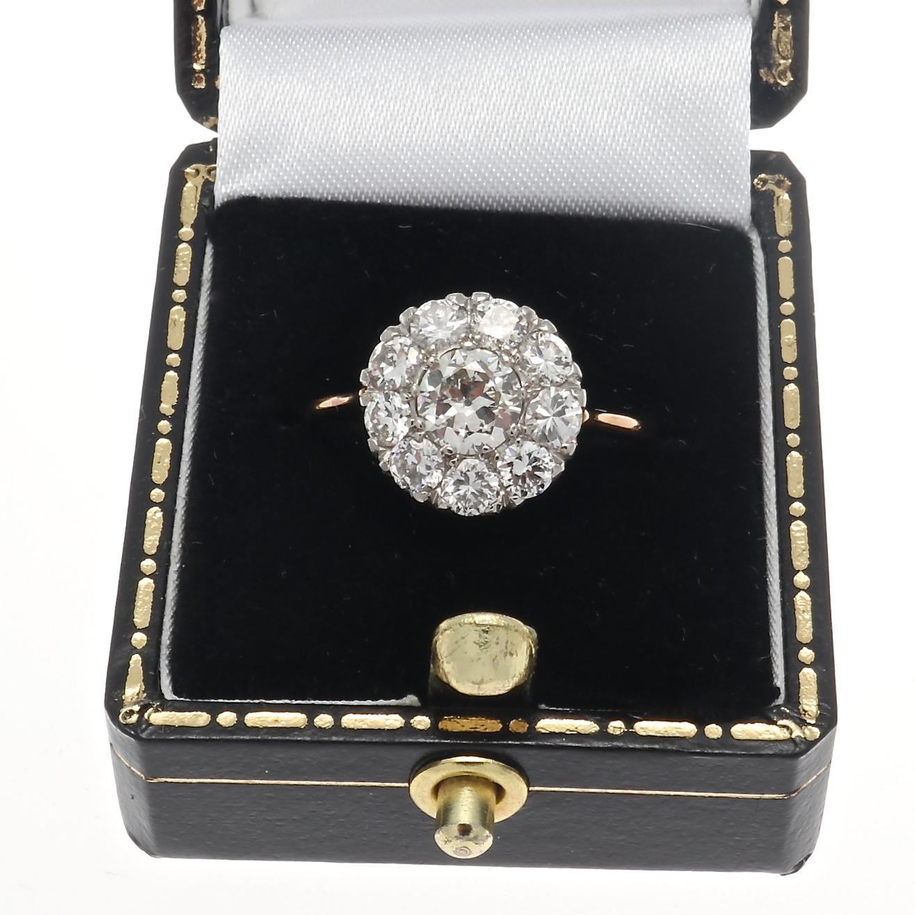 Victorian Edwardian Diamond Gold Cluster Ring