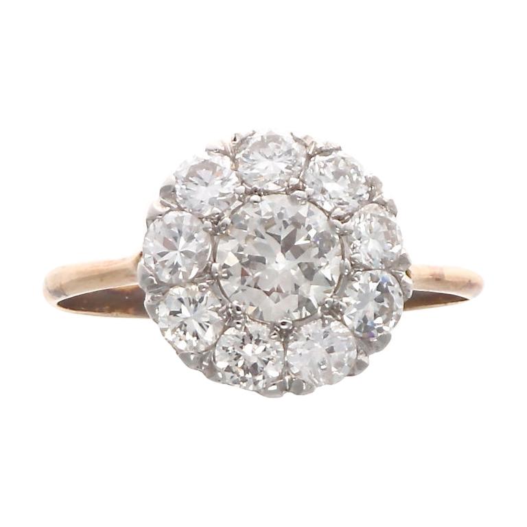 Edwardian Diamond Gold Cluster Ring