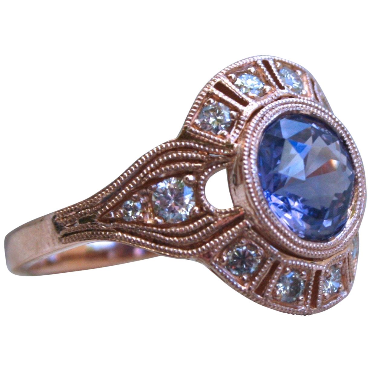 Vintage Inspired Diamond Halo Lavender Sapphire Engagement Ring Wedding Ring