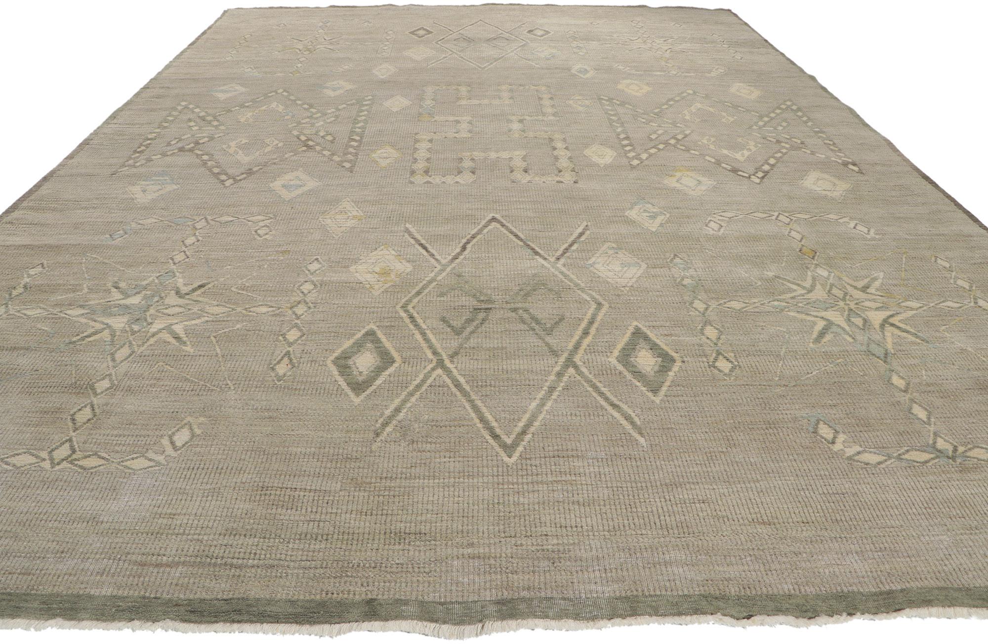 Modern Vintage-Inspired Distressed Rug with Tribal Style  For Sale