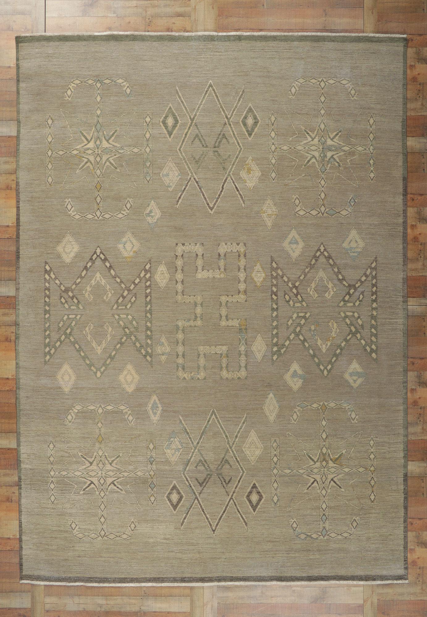Hand-Knotted Vintage-Inspired Distressed Rug with Tribal Style  For Sale