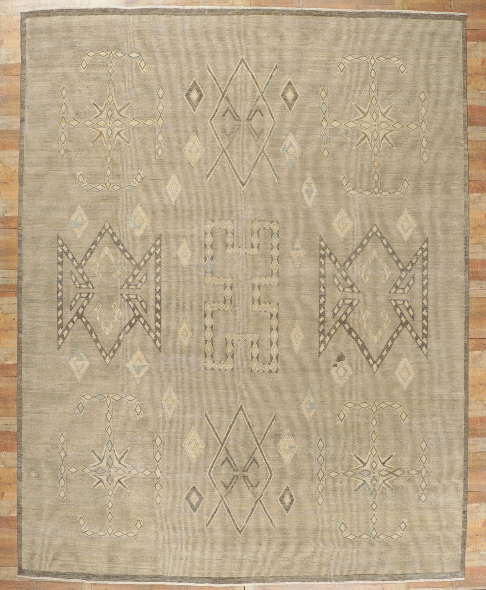 Noué à la main Tapis vieilli d'inspiration vintage avec style tribal