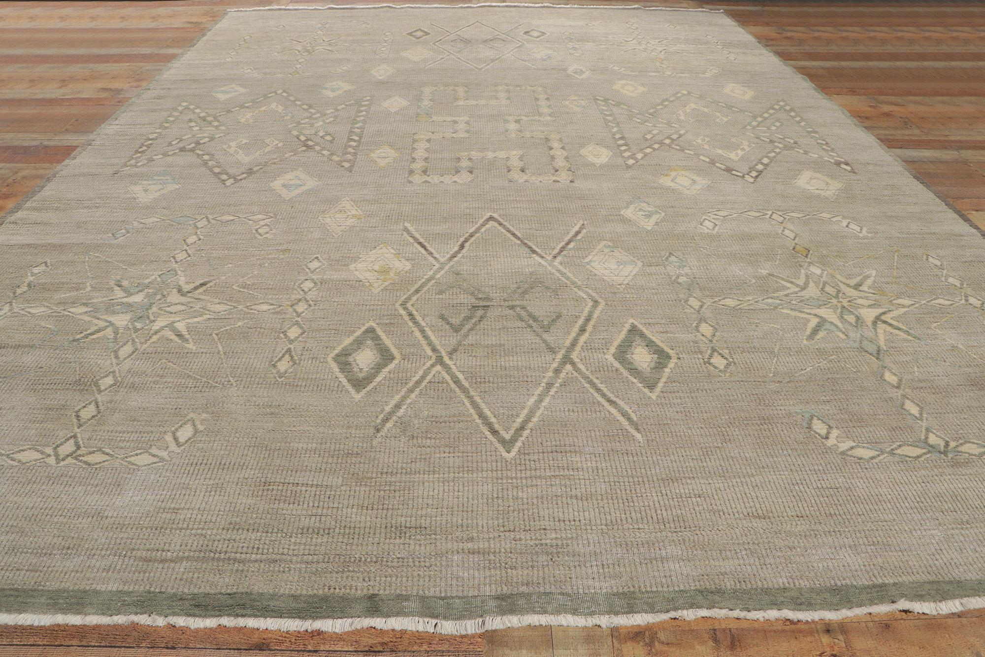 Contemporary Vintage-Inspired Distressed Rug with Tribal Style  For Sale