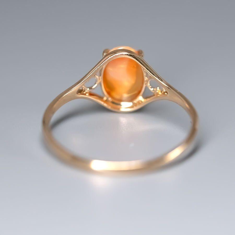 Women's or Men's Vintage Inspired Egg Fire Opal Engagement Ring 14K Yellow Gold For Sale
