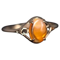 Vintage Inspired Egg Fire Opal Engagement Ring 14K Yellow Gold