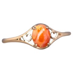 Vintage Inspired Egg Fire Opal Engagement Ring 18K Yellow Gold