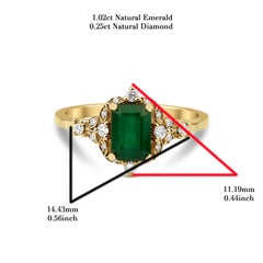 Anillo de compromiso de oro macizo de inspiración vintage con esmeralda y diamantes de 1,27 ct