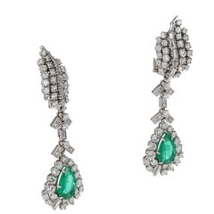 Vintage-Inspired Emerald Diamond Earrings, 18K White Gold