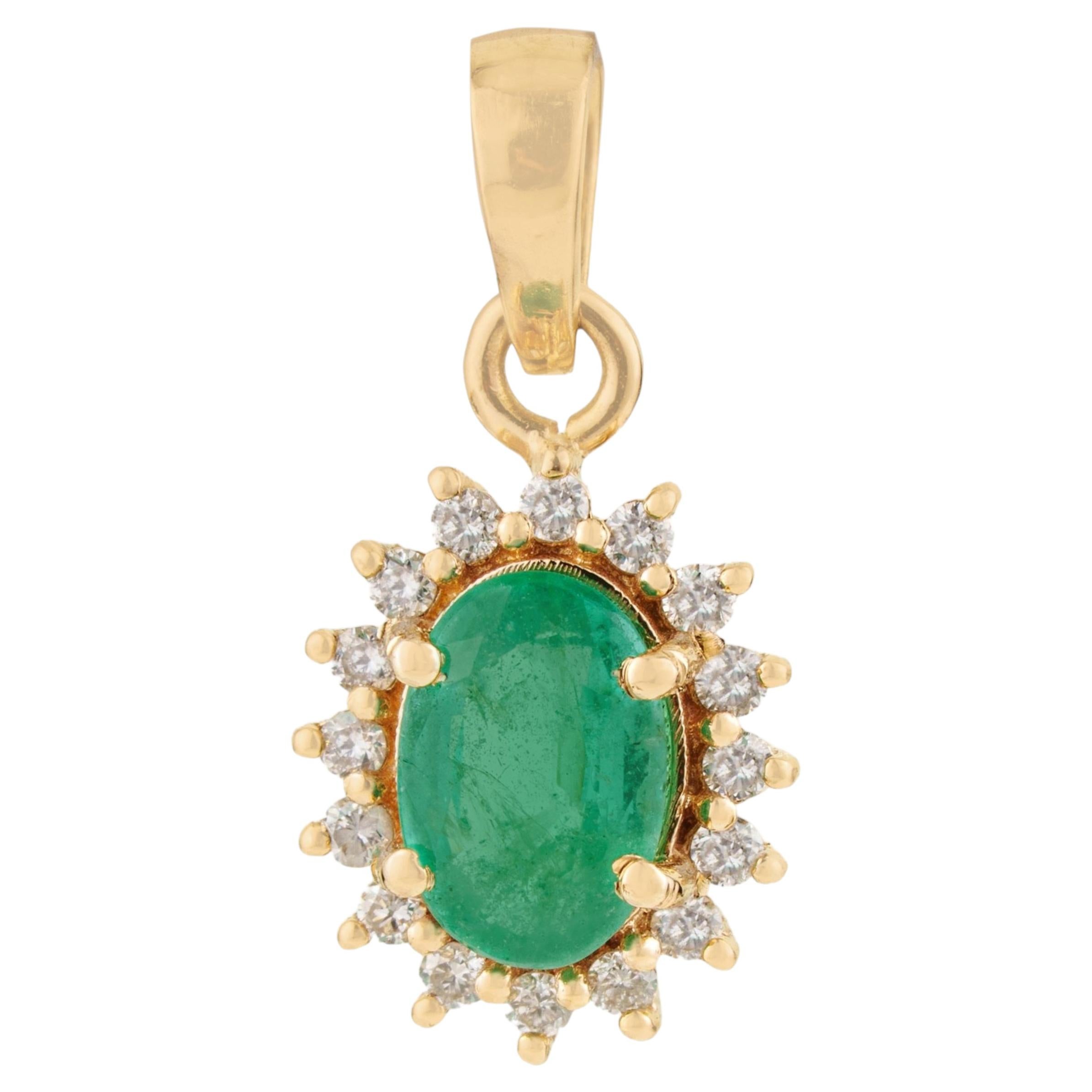 Ciondolo a raggiera con smeraldo e diamante d'ispirazione vintage in oro giallo 14K
