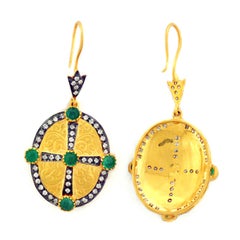 Vintage-Inspired Emerald Medallion Earrings In 18k Yellow Gold & Silver