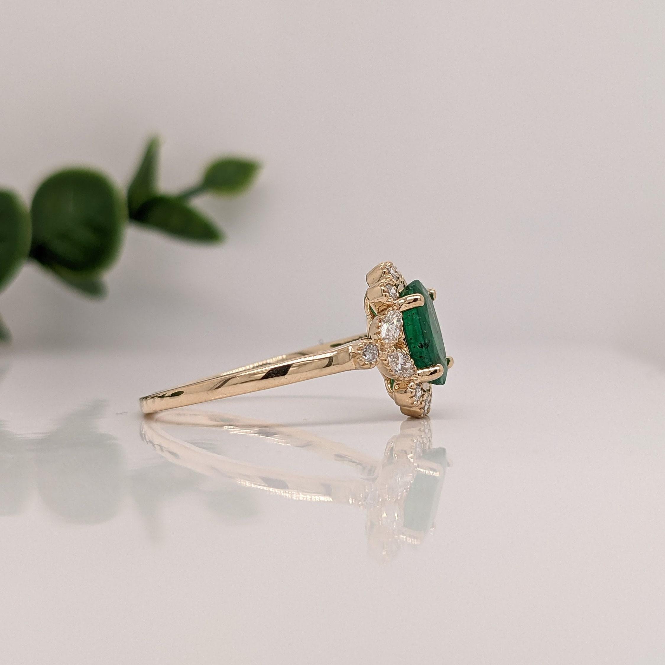 Oval Cut Vintage Inspired Emerald Ring w Earth Mined Diamonds in Solid 14K Gold Oval 8x6
