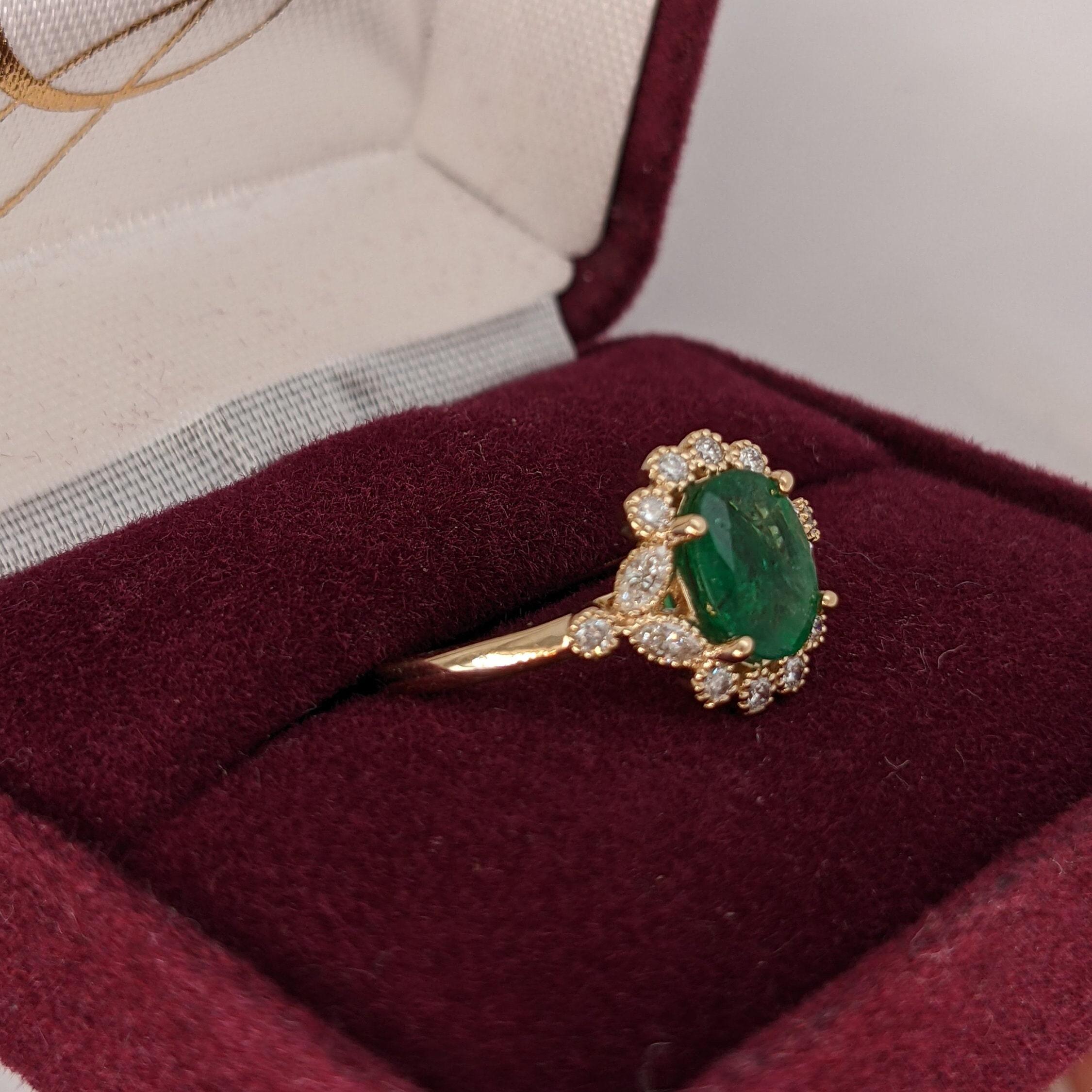 Vintage Inspired Emerald Ring w Earth Mined Diamonds in Solid 14K Gold Oval 8x6 1