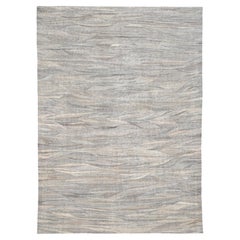 Vintage Inspired Flowing Designed Brown and Grey Wool Rug 9'10''x13'8''
