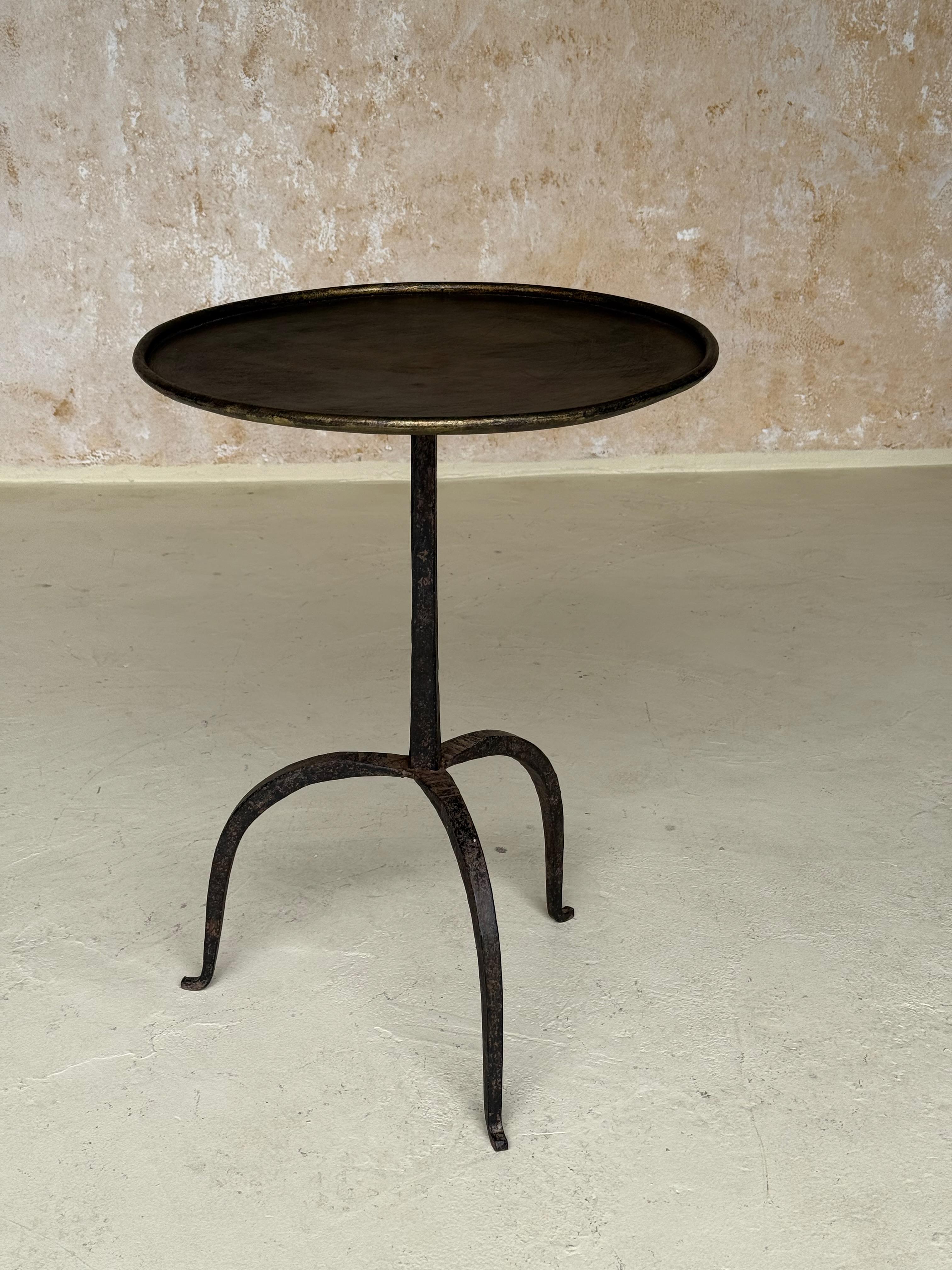 Vintage-Inspired French Iron Drinks Table with Dark Gilt Patina For Sale 5