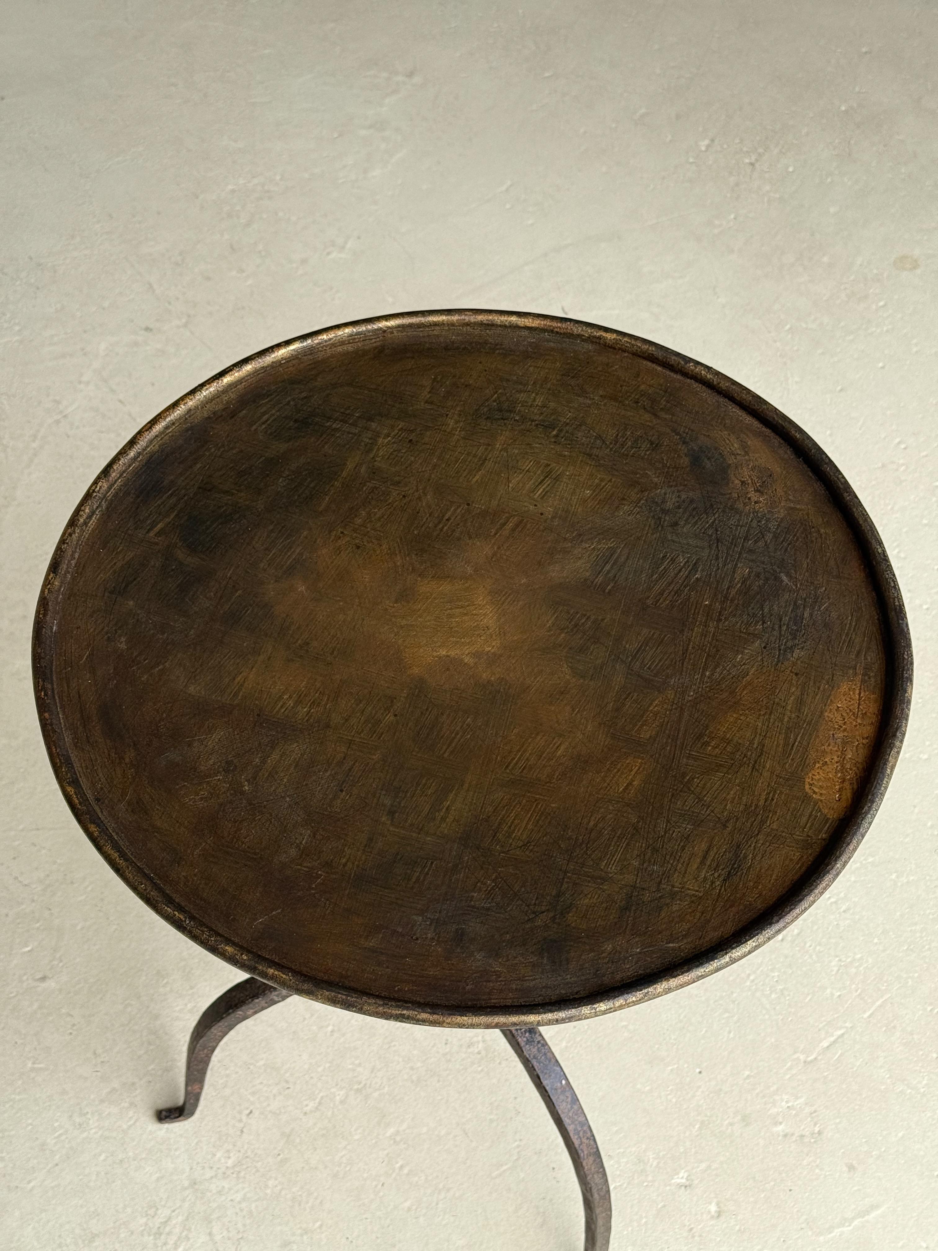 Vintage-Inspired French Iron Drinks Table with Dark Gilt Patina For Sale 6