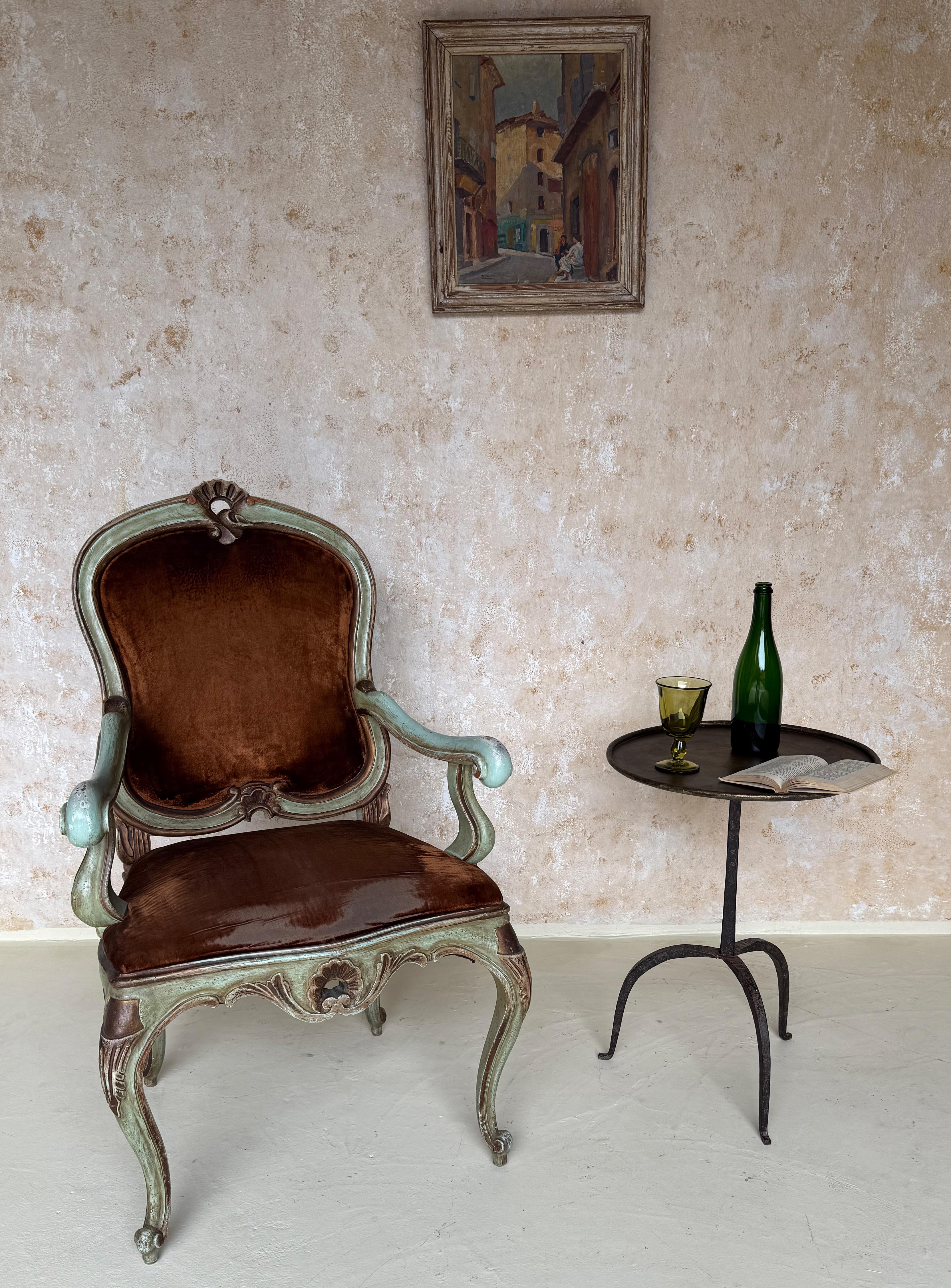 Mid-Century Modern Vintage-Inspired French Iron Drinks Table with Dark Gilt Patina For Sale