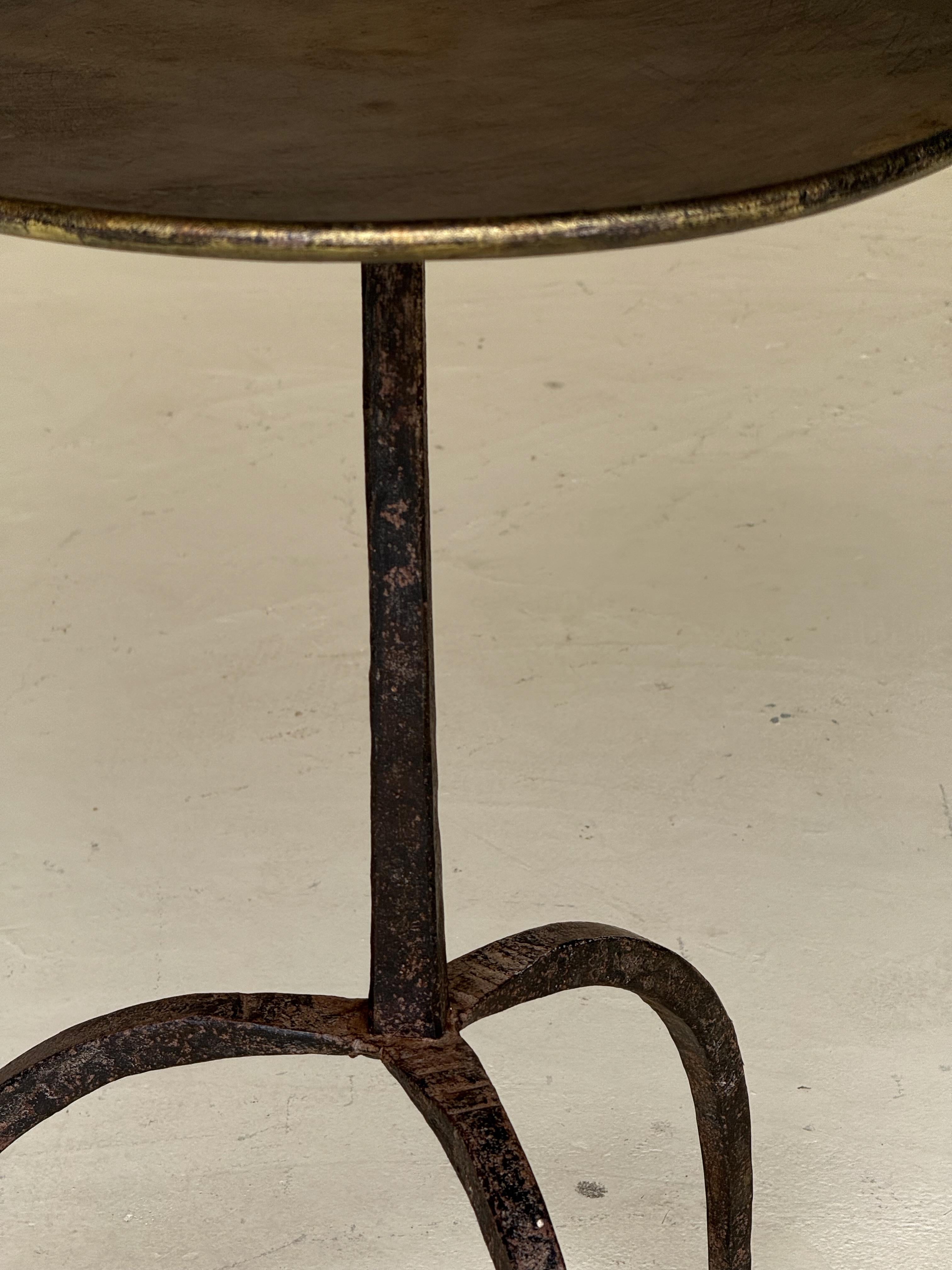 Contemporary Vintage-Inspired French Iron Drinks Table with Dark Gilt Patina For Sale