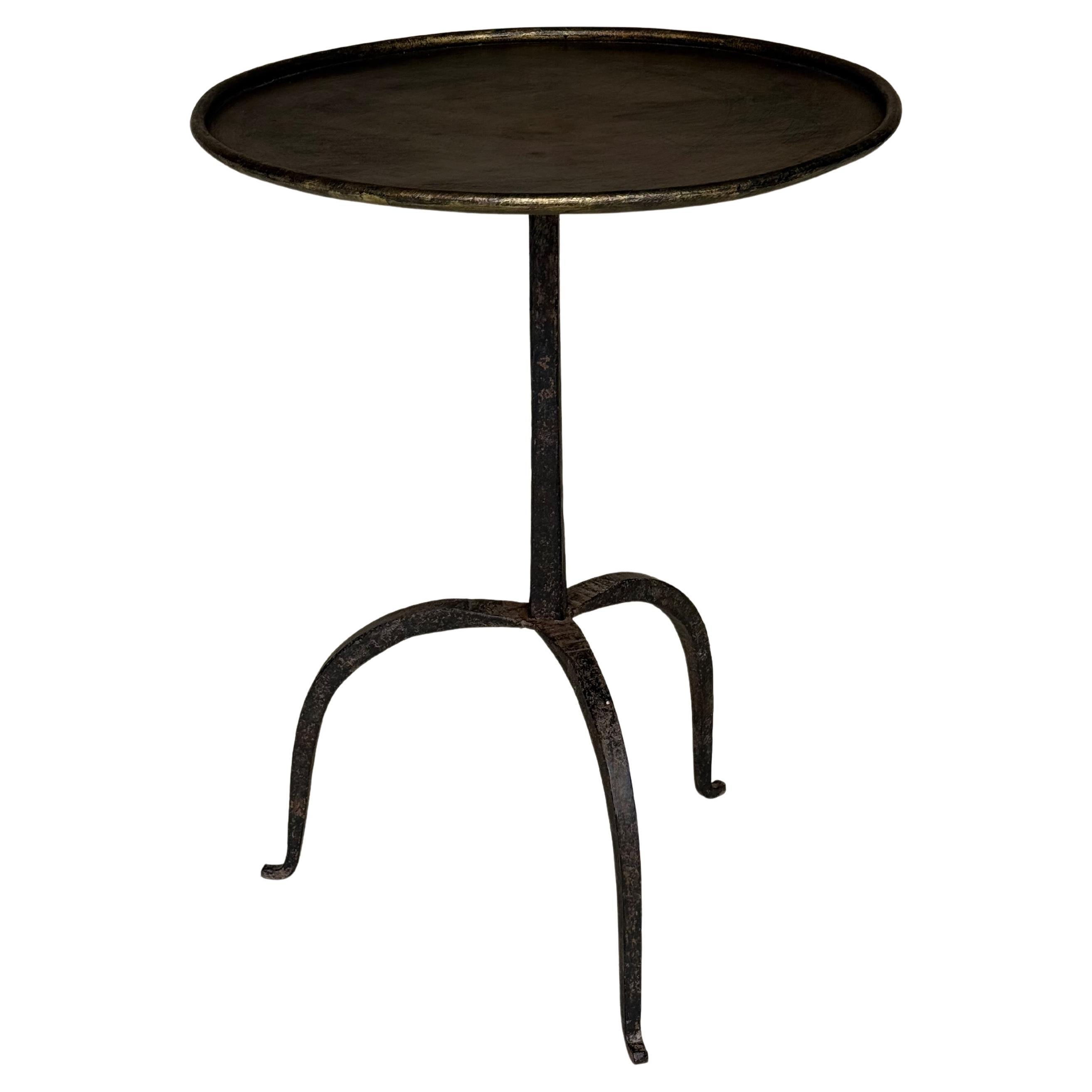 Vintage-Inspired French Iron Drinks Table with Dark Gilt Patina For Sale