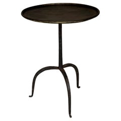 Vintage-Inspired French Iron Drinks Table with Dark Gilt Patina