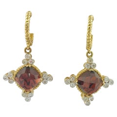 Vintage Inspired Genuine Garnet and Diamond Earring Dangles in 14K Yellow Gold Vintage Inspired Genuine Garnet and Diamond Earring Dangles in 14K Yellow Gold