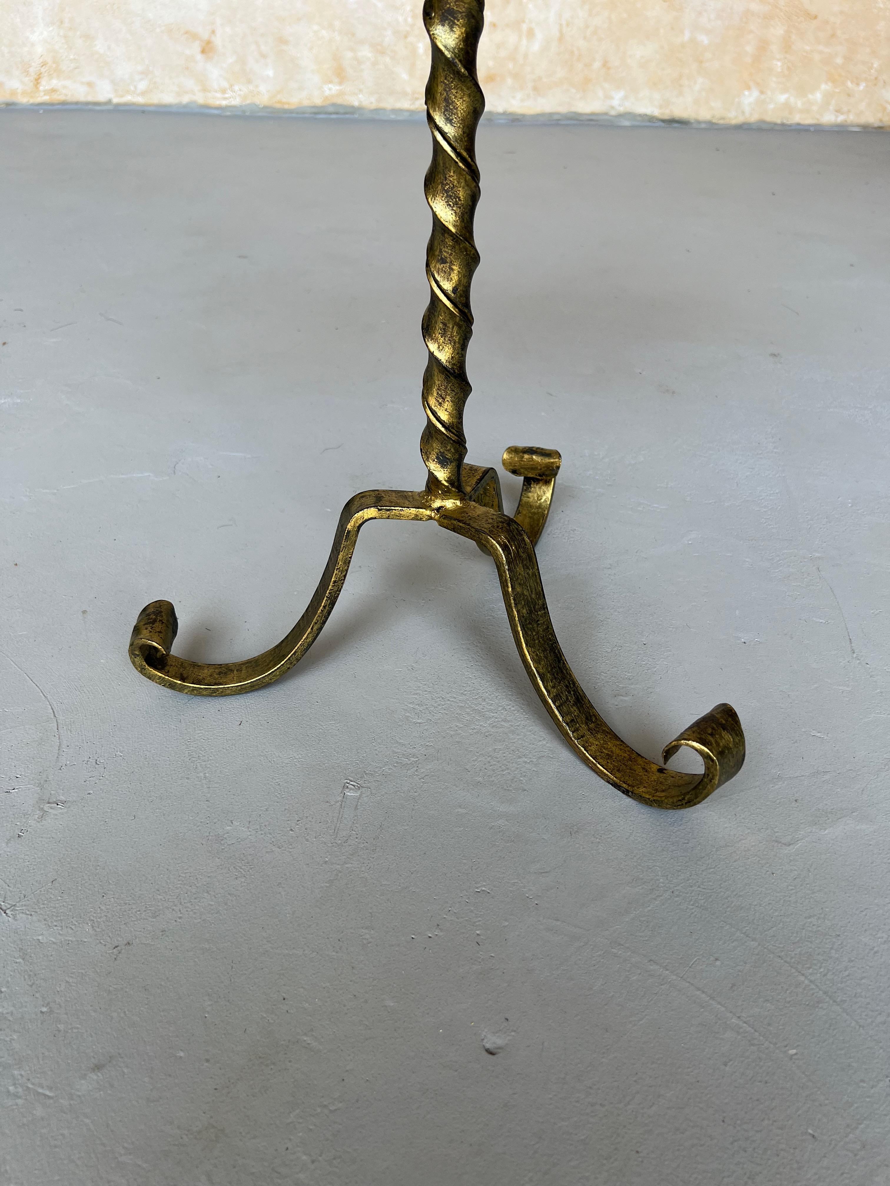 Art Deco Vintage-Inspired Gilt Iron Drinks Table with Twisted Stem and Curled Tripod Base For Sale