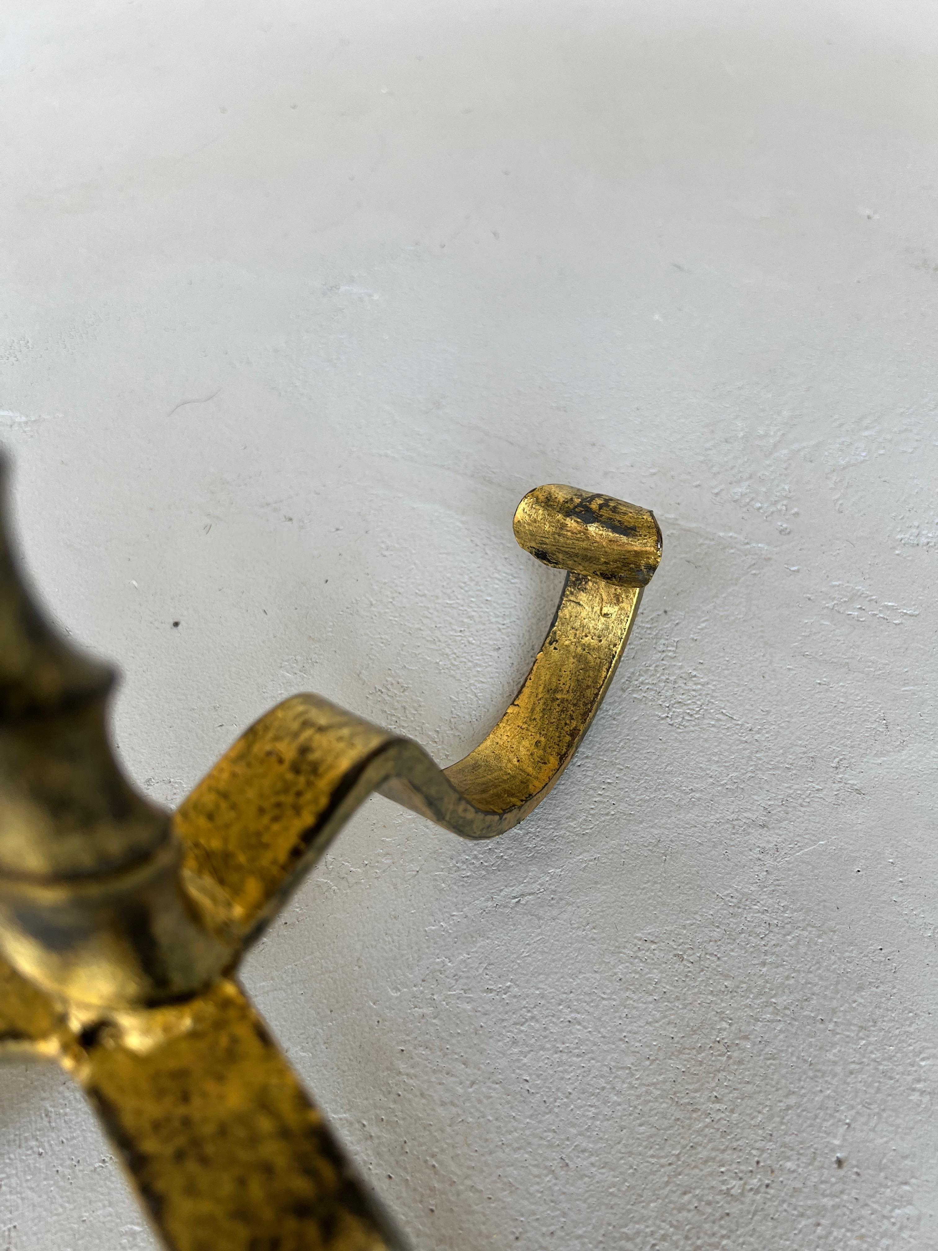Forged Vintage-Inspired Gilt Iron Drinks Table with Twisted Stem and Curled Tripod Base For Sale