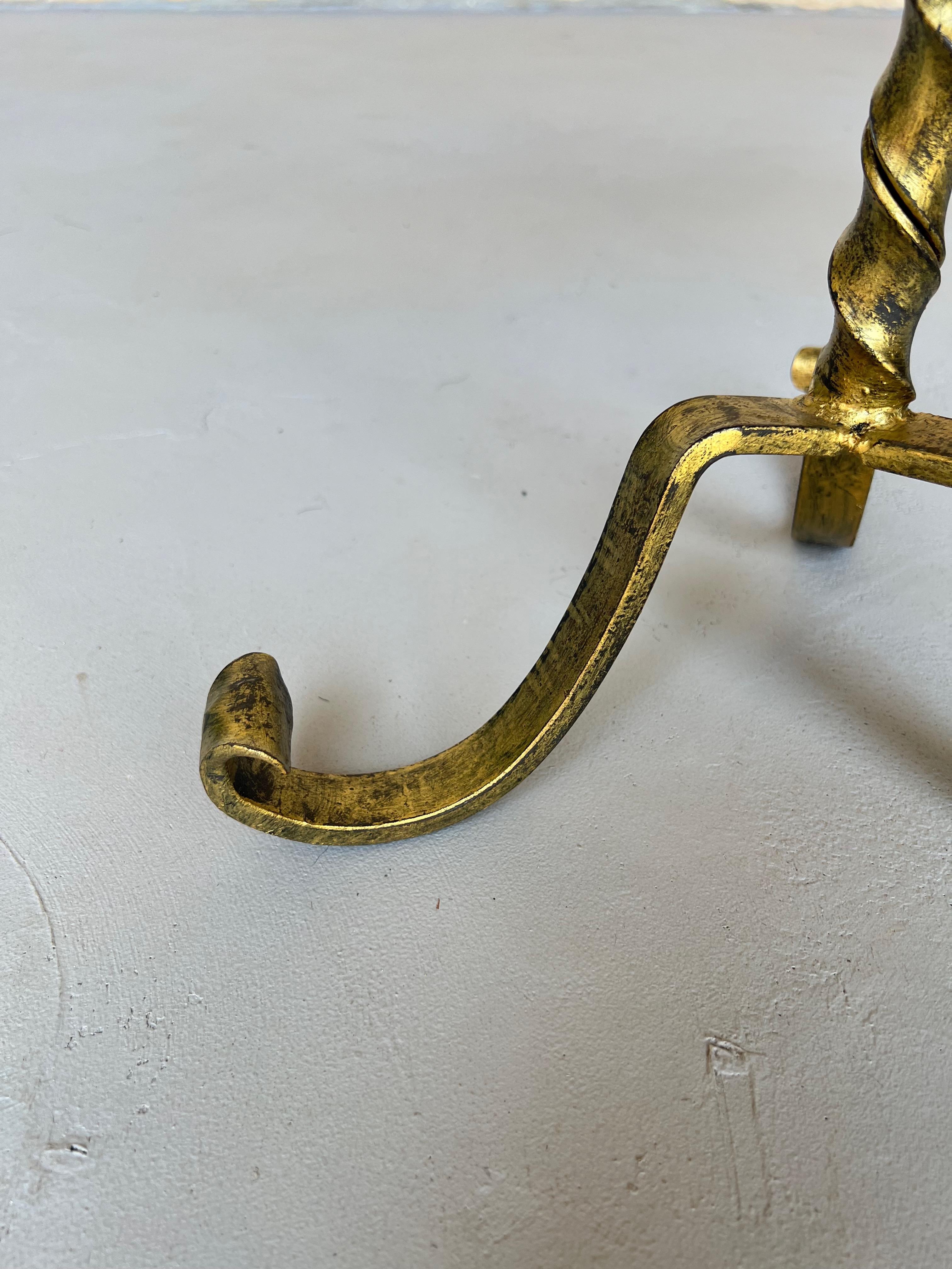 Vintage-Inspired Gilt Iron Drinks Table with Twisted Stem and Curled Tripod Base For Sale 1