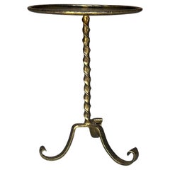 Vintage-Inspired Gilt Iron Drinks Table with Twisted Stem and Curled Tripod Base