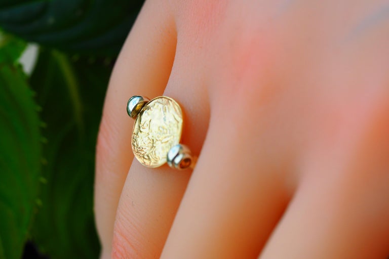 For Sale:  Vintage Inspired Gold Coin Ring, Yellow Sapphires Ring, Ancient Coin Ring 10