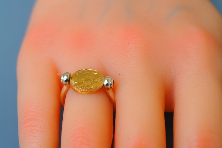 For Sale:  Vintage Inspired Gold Coin Ring, Yellow Sapphires Ring, Ancient Coin Ring 11