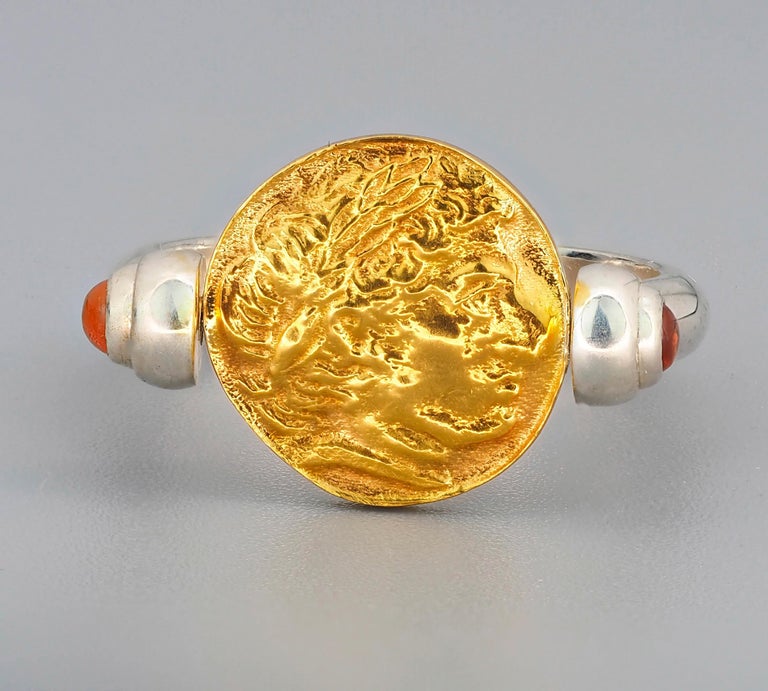 For Sale:  Vintage Inspired Gold Coin Ring, Yellow Sapphires Ring, Ancient Coin Ring 4