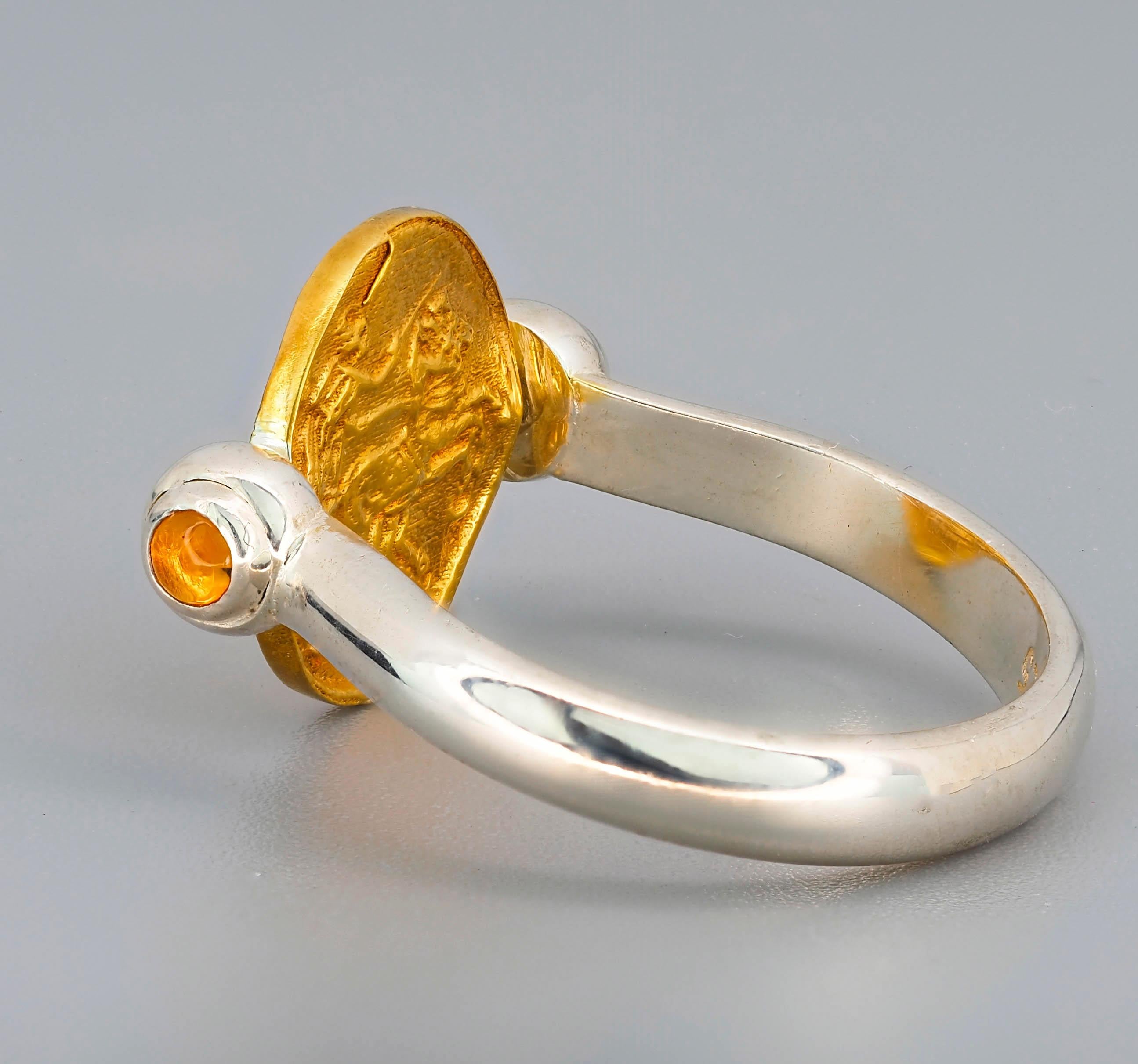 For Sale:  Vintage Inspired Gold Coin Ring, Yellow Sapphires Ring, Ancient Coin Ring 5