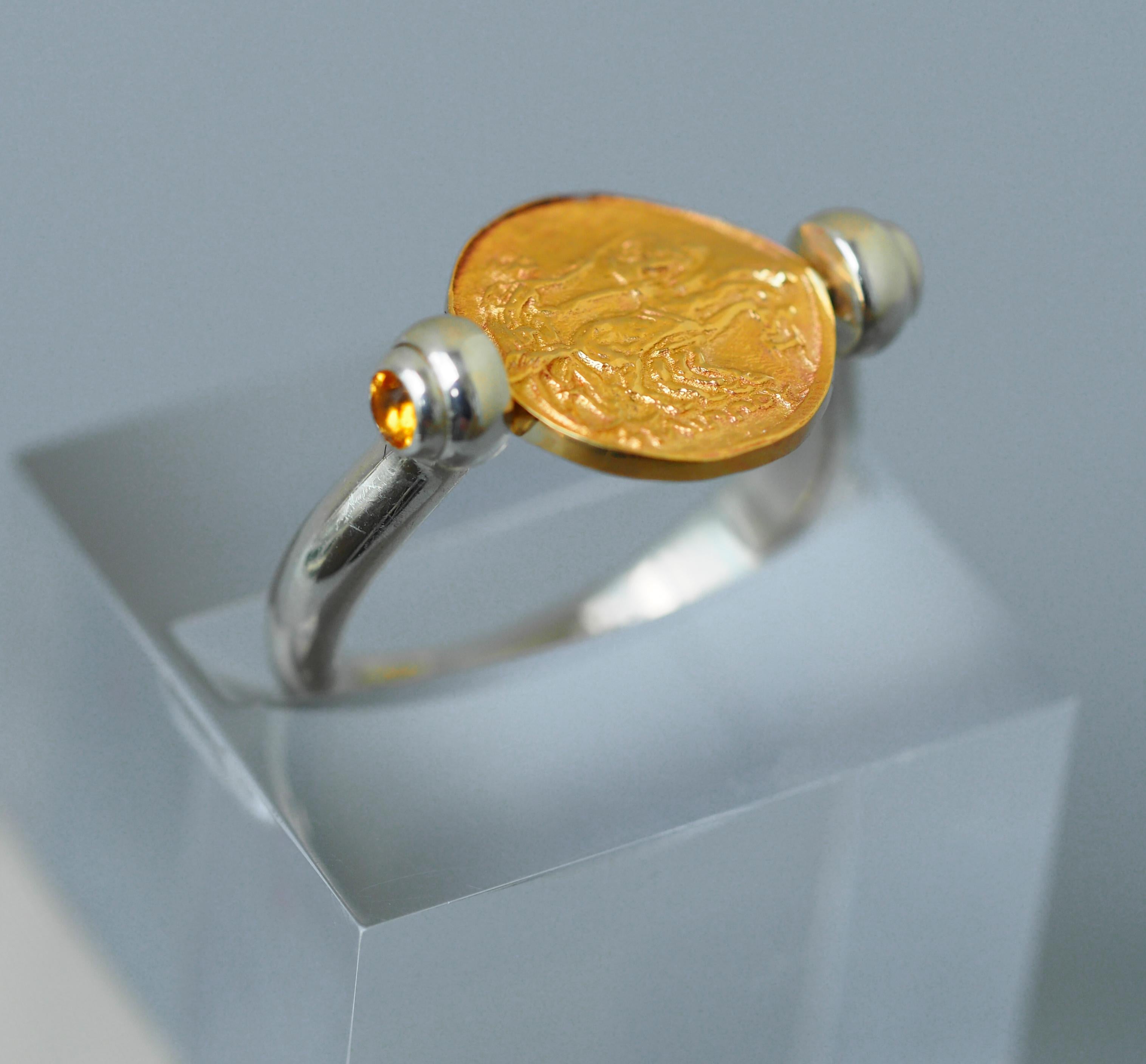 For Sale:  Vintage Inspired Gold Coin Ring, Yellow Sapphires Ring, Ancient Coin Ring 8