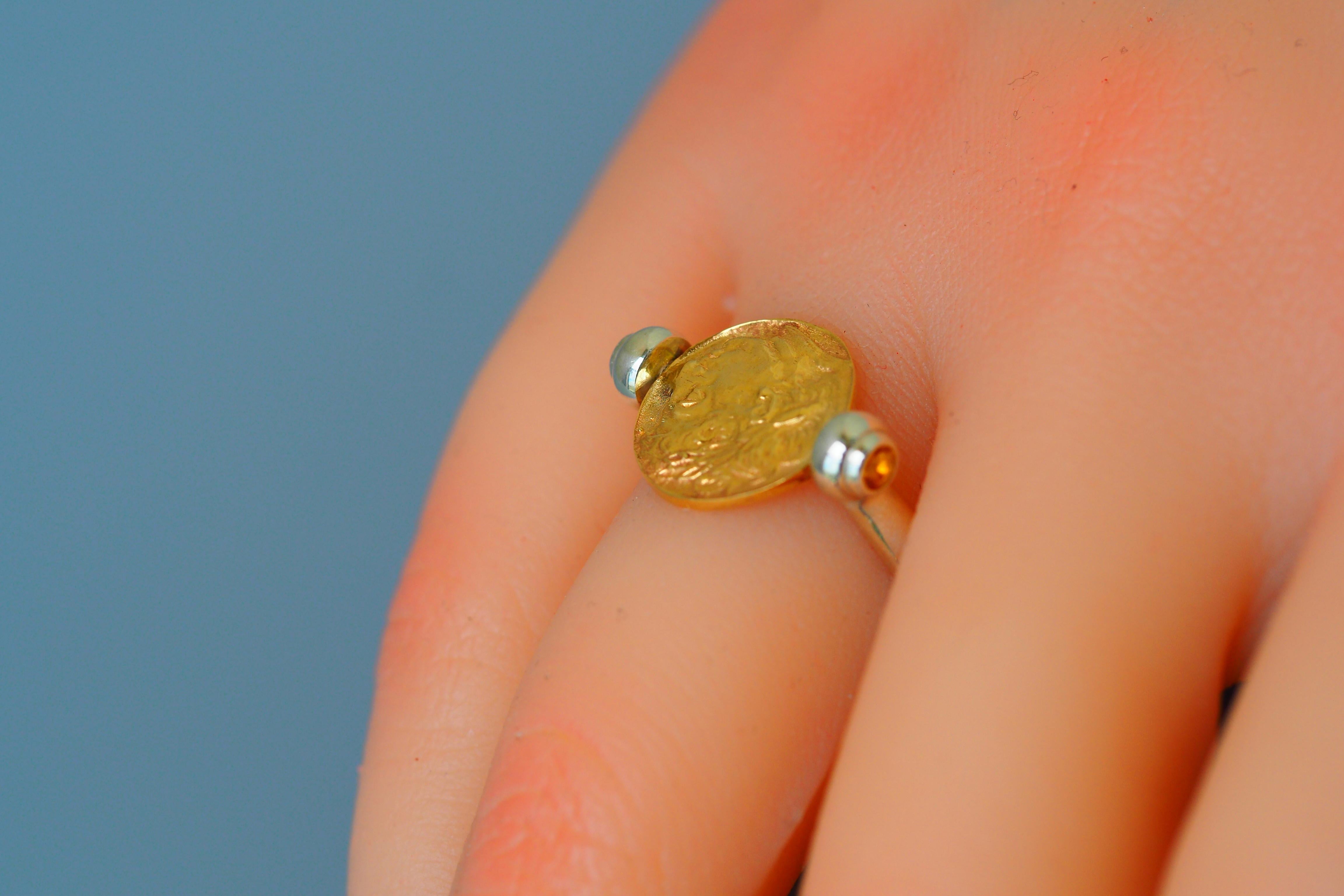 For Sale:  Vintage Inspired Gold Coin Ring, Yellow Sapphires Ring, Ancient Coin Ring 9