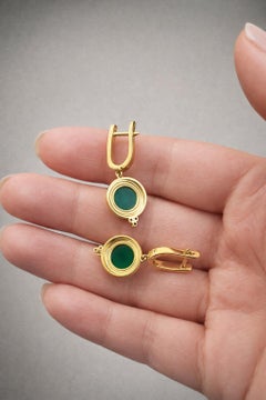 Vintage inspired green onyx and Colorless Topaz Drop Earrings silver, gold