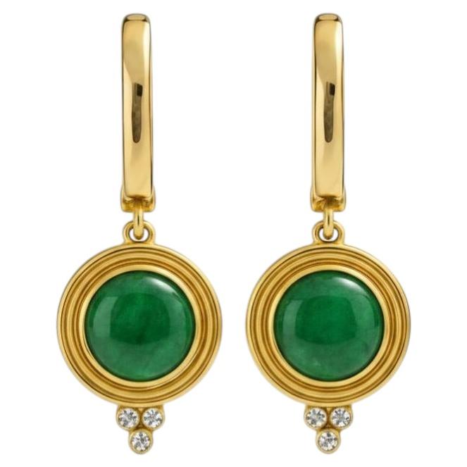 Vintage inspired green onyx and Colorless Topaz Drop Earrings silver, gold