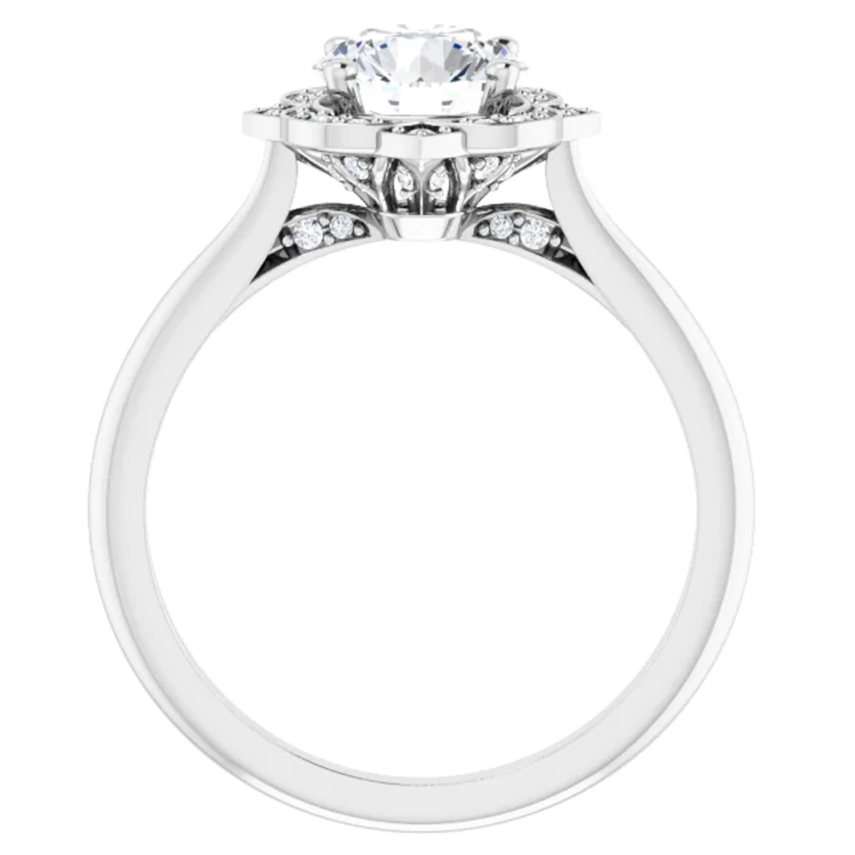Art Deco Vintage Inspired Halo Design GIA Certified Round Diamond Wedding Engagement Ring For Sale