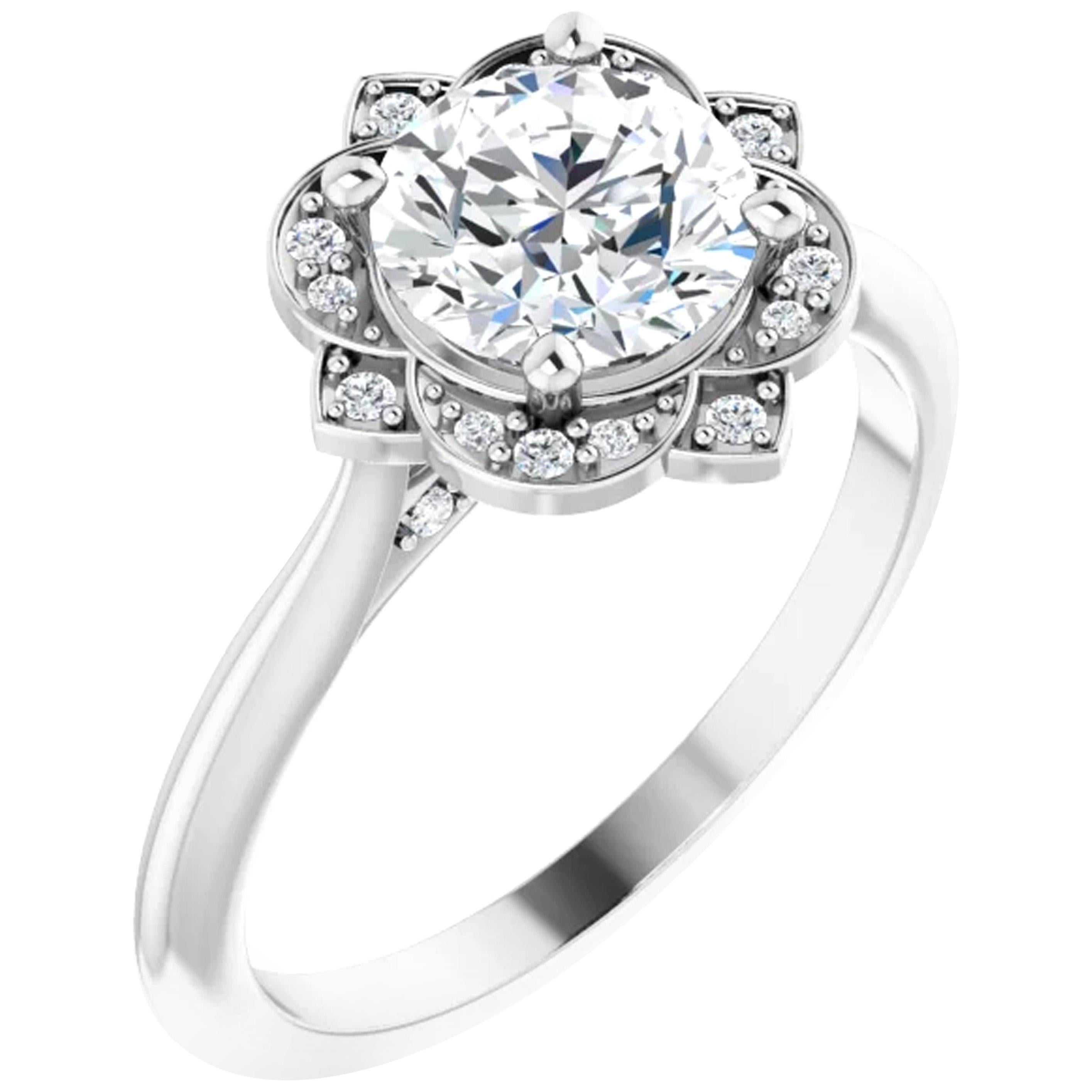 Vintage Inspired Halo Design GIA Certified Round Diamond Wedding Engagement Ring For Sale