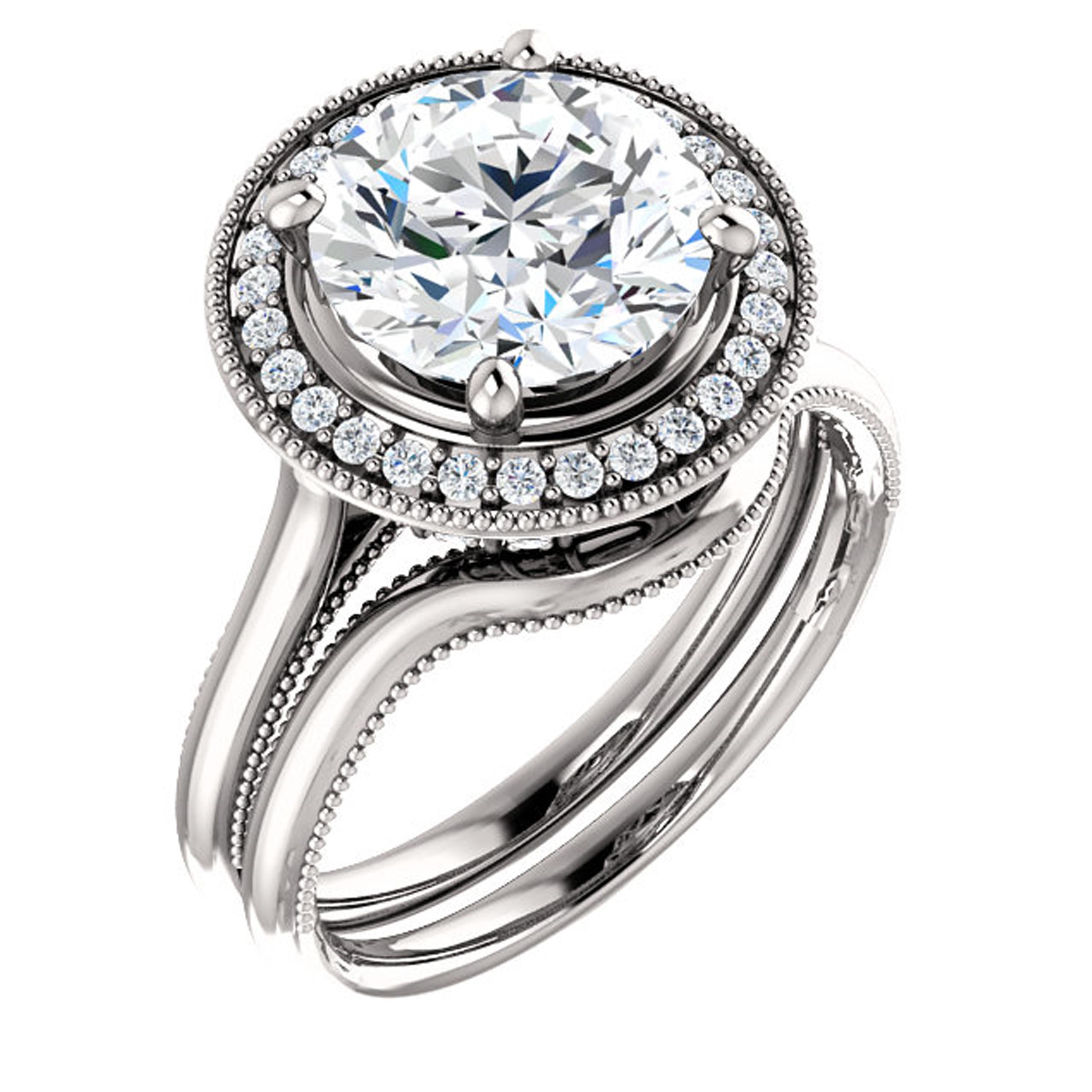 Round Cut Vintage Inspired Halo Diamond Accented Round GIA Certified Engagement Ring For Sale