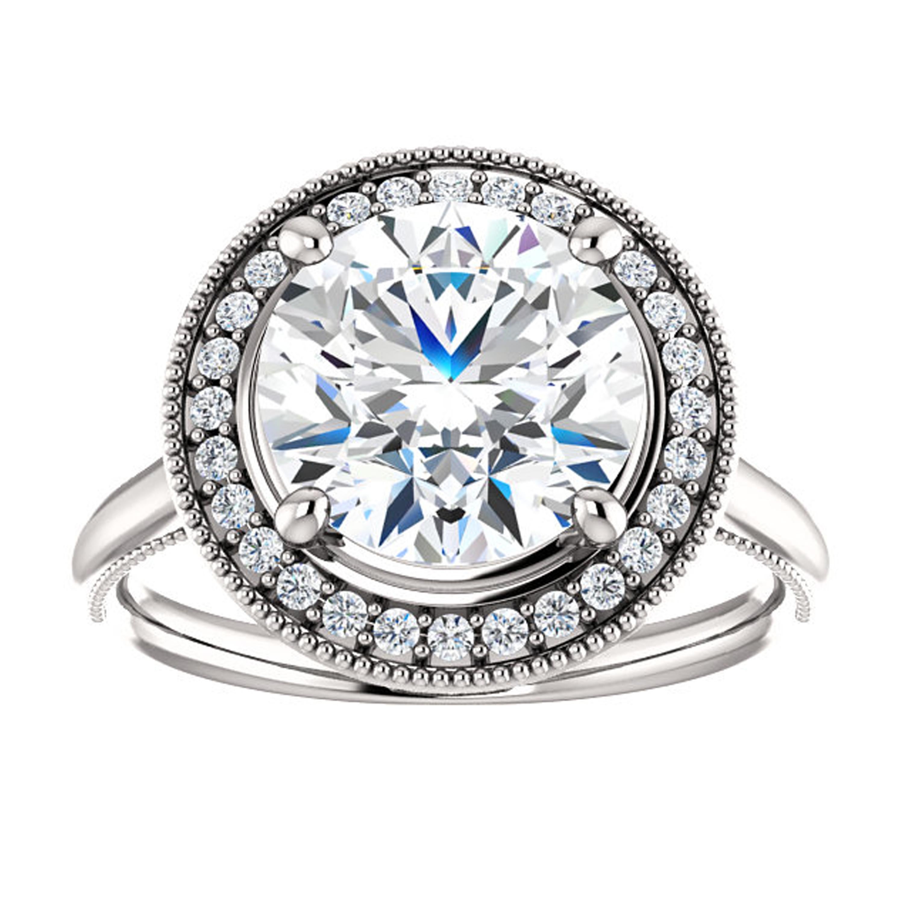 Women's Vintage Inspired Halo Diamond Accented Round GIA Certified Engagement Ring For Sale
